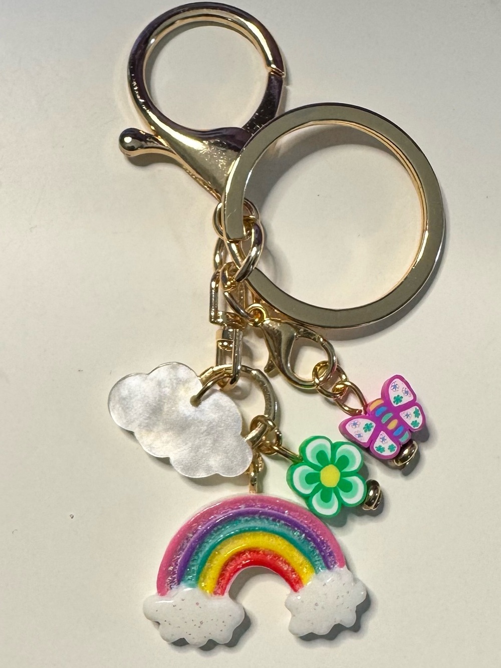 Gold-Tone Rainbow & Butterfly Keychain Charm - Multicolor
